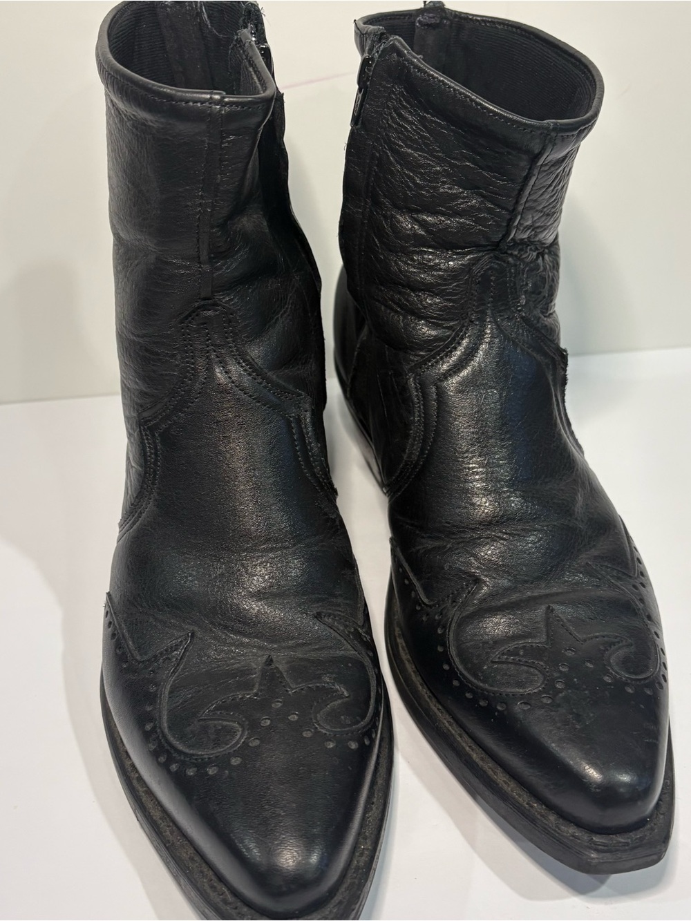 Abilene Men's 8 Black Cowhide Leather Side Zip Western Boots Made in USA 6444 - Picture 3 of 12